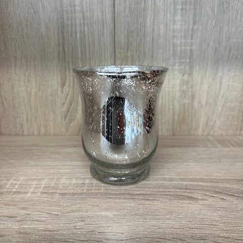 Small Mercury Glass Hurricane Lamp - Silver - EX HIRE ITEM - The Pretty Prop Shop Parties