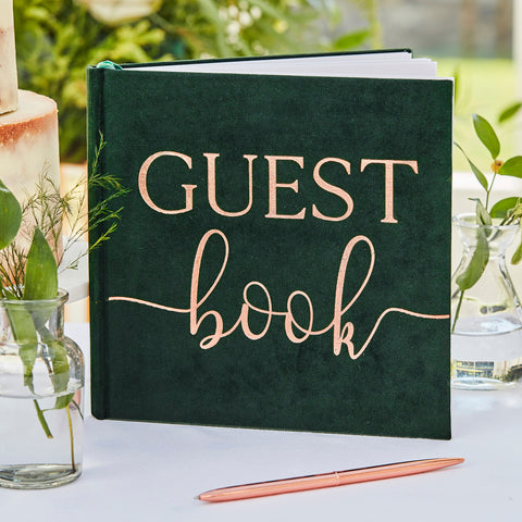 Green Velvet Foiled Wedding Guest Book - The Pretty Prop Shop Parties