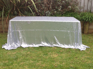 Rectangle Sequin Tablecloth - Silver - EX HIRE STOCK