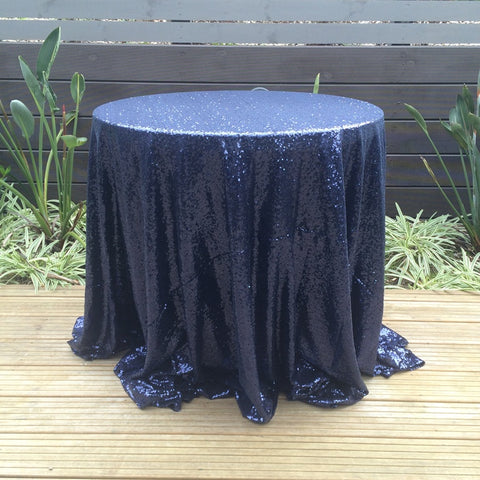 Round Sequin Tablecloth - Navy - EX HIRE STOCK