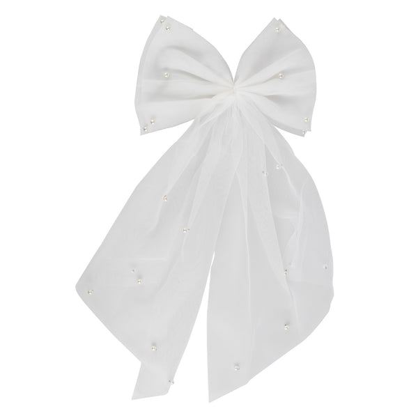 White Hair Bow with Pearls - Hen Party Additions - The Pretty Prop Shop Parties
