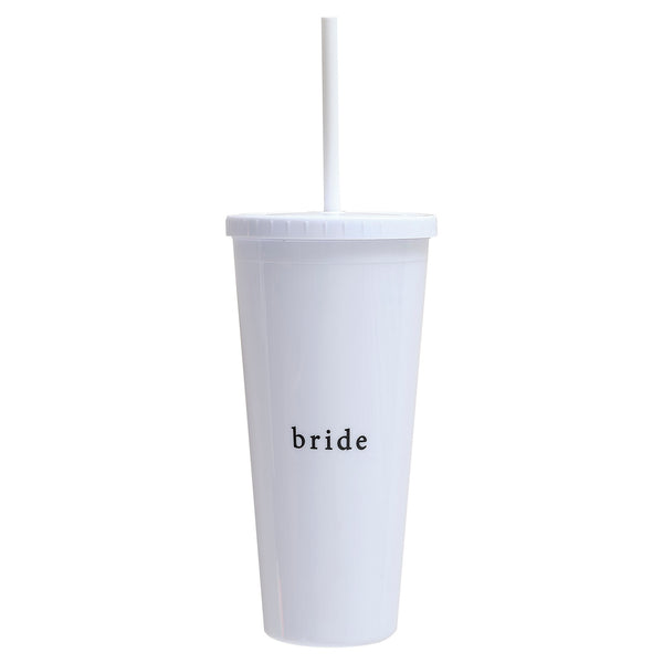 White Reusable Bride Hen Party Cup with Straw - Hen Party Additions - The Pretty Prop Shop Parties