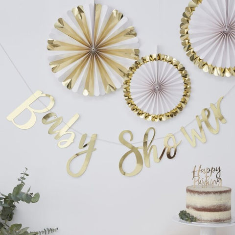 Gold Baby Shower Bunting - Oh Baby! - The Pretty Prop Shop Parties