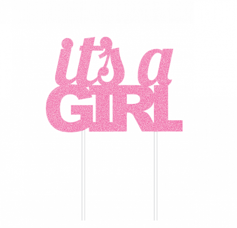 It's A Girl Cake Topper Pink Glitter - The Pretty Prop Shop Parties