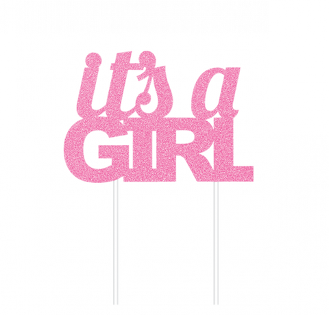 It's A Girl Cake Topper Pink Glitter - The Pretty Prop Shop Parties