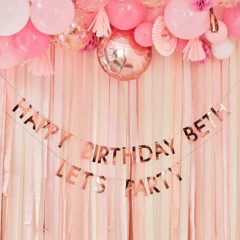 Personalized Birthday Banner Rose Gold - The Pretty Prop Shop Parties