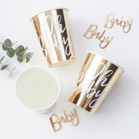 Oh Baby! Paper Cups - Gold - The Pretty Prop Shop Parties