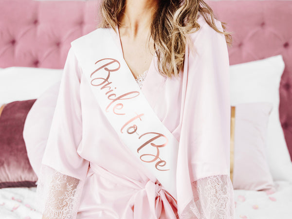 Bride To Be Sash - White & Rose Gold - The Pretty Prop Shop Parties