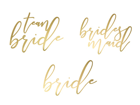 Team Bride Script Temporary Tattoo Pack/15 - Gold - The Pretty Prop Shop Parties