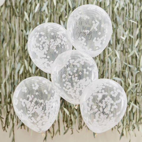 Hey Baby Printed Confetti Balloons - Botanical Baby - The Pretty Prop Shop Parties