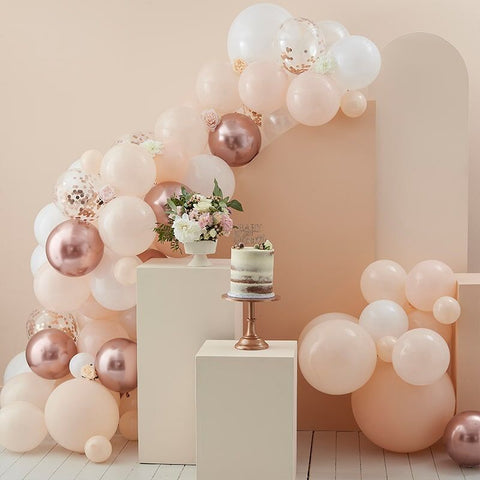 Peach, White & Rose Gold Balloon Arch Kit - Baby in Bloom - The Pretty Prop Shop Parties