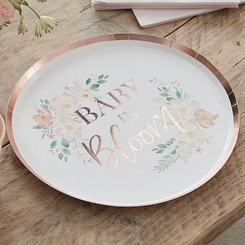 Rose Gold Paper Plates - Baby in Bloom - The Pretty Prop Shop Parties