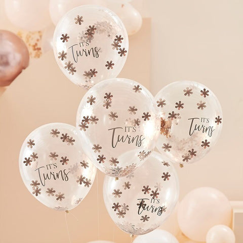 Rose Gold It's Twins Confetti Balloons - Baby in Bloom - The Pretty Prop Shop Parties