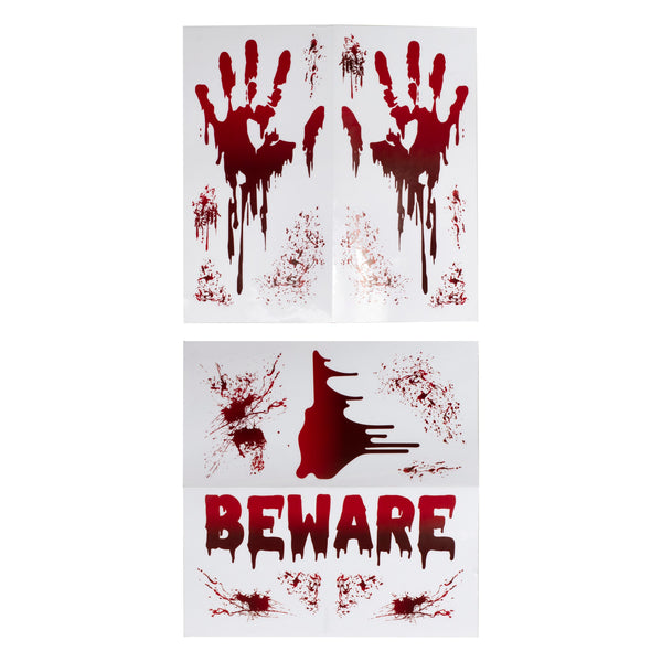 Beware Blood Splatter Halloween Window Stickers - The Pretty Prop Shop Parties