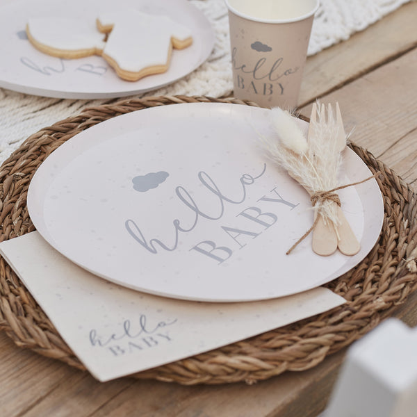 Hello Baby Neutral Baby Shower Plates - The Pretty Prop Shop Parties