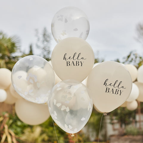 Hello Baby Taupe and Cloud Confetti Baby Shower Balloons - The Pretty Prop Shop Parties
