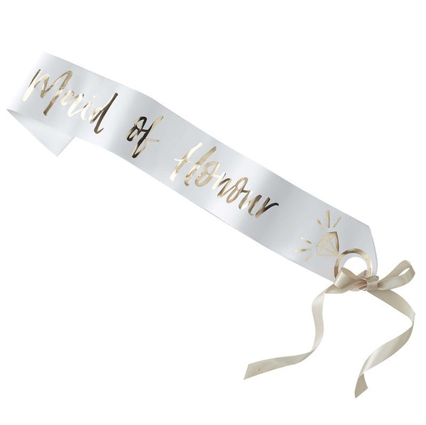 I Do Crew Maid of Honour Sash - White and Gold - The Pretty Prop Shop Parties