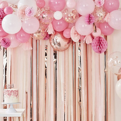 Blush and Peach Balloon & Fan Garland Party Backdrop Kit - The Pretty Prop Shop Parties