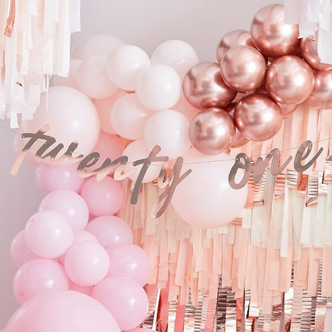 21st Birthday Rose Gold Banner Bunting - The Pretty Prop Shop Parties