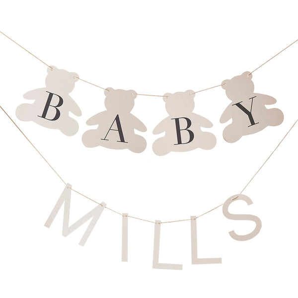 Customizable Baby Name Teddy Bear Baby Shower Bunting - Hello Baby - The Pretty Prop Shop Parties