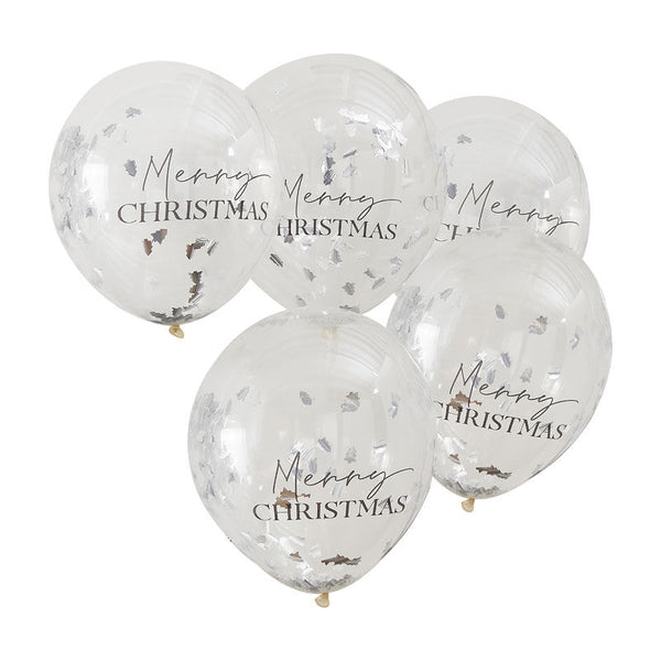 Silver Merry Christmas Confetti Balloons - The Pretty Prop Shop Parties