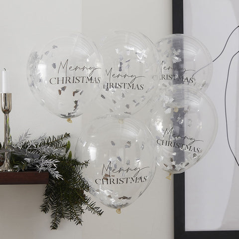 Silver Merry Christmas Confetti Balloons - The Pretty Prop Shop Parties