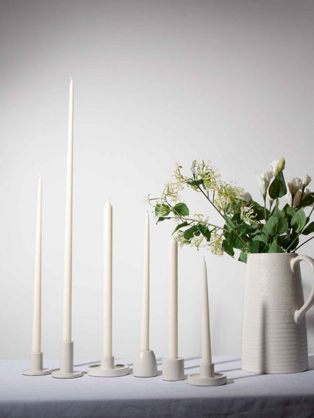 Ivory Moreton taper candle, 25cm, eco-friendly, unscented, vegetable stearin, long-lasting burn.