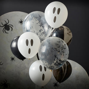 Ghosts, Confetti Bats and Black Marble Halloween Balloon Cluster