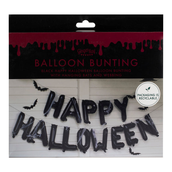 Happy Halloween Balloon Bunting with Hanging Bats and Cobwebs - The Pretty Prop Shop Parties