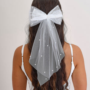 White Hair Bow with Pearls - Hen Party Additions