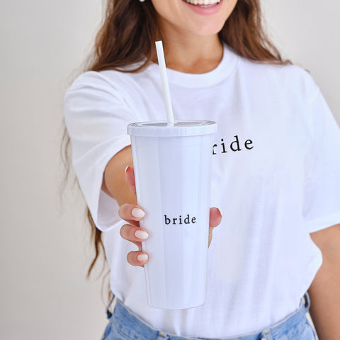 White Reusable Bride Hen Party Cup with Straw - Hen Party Additions
