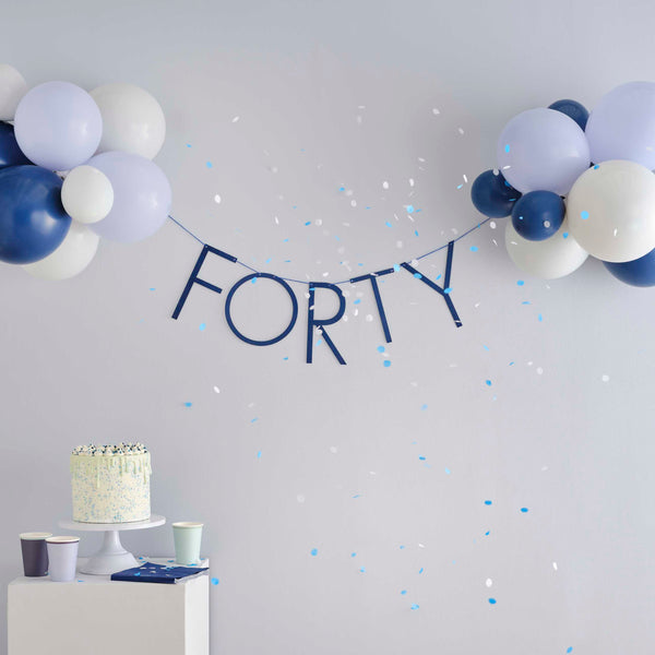 Navy 40th Birthday Milestone Balloon Bunting - The Pretty Prop Shop Parties