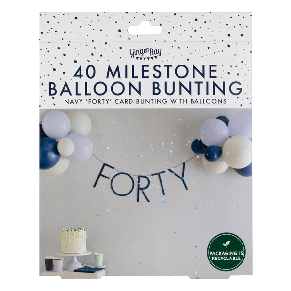 Navy 40th Birthday Milestone Balloon Bunting - The Pretty Prop Shop Parties