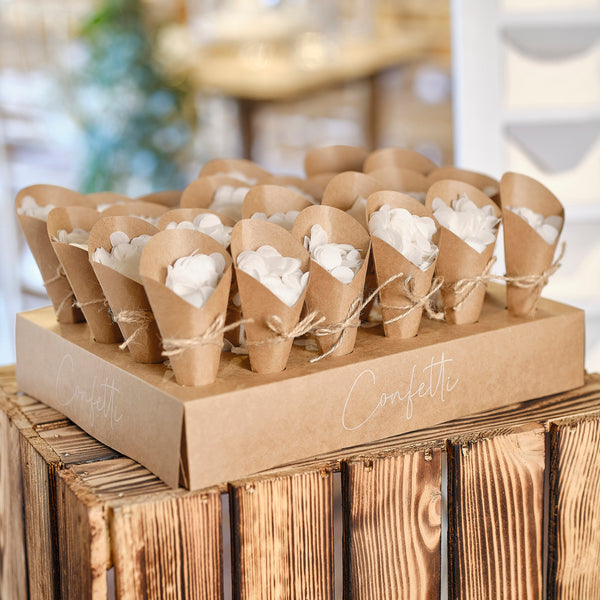 Wedding Confetti Cone Holder with 24 Cones and Confetti - Rustic Romance