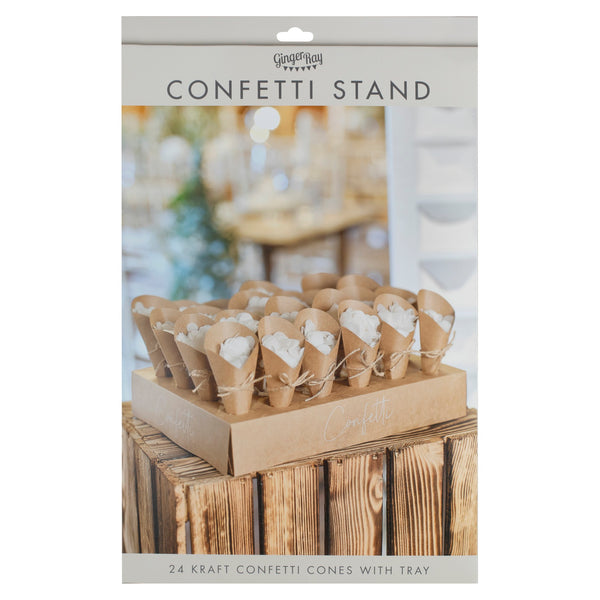 Wedding Confetti Cone Holder with 24 Cones and Confetti - Rustic Romance