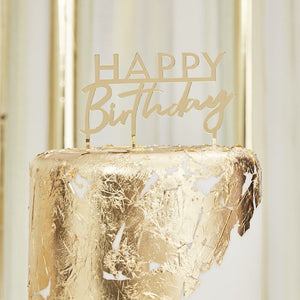 Happy Birthday Gold Cake Topper - The Pretty Prop Shop Parties, Auckland New Zealand