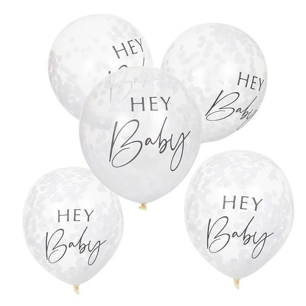 Hey Baby Printed Confetti Balloons - Botanical Baby - The Pretty Prop Shop Parties