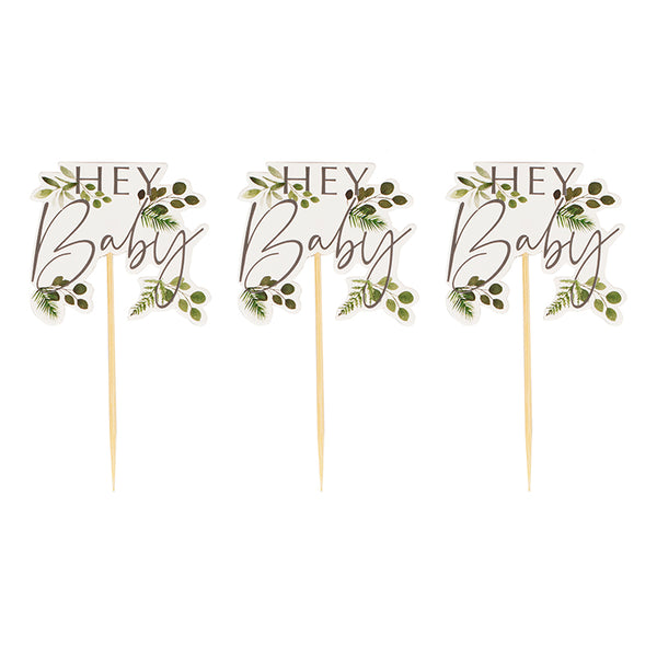 Hey Baby Cupcake Toppers - Botanical Baby