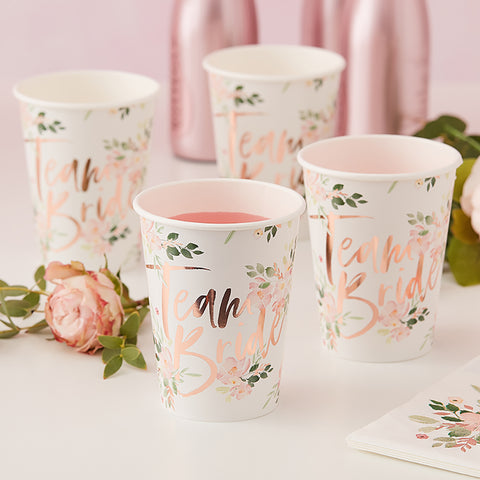 Team Bride Paper Cups - Floral Hen Party - The Pretty Prop Shop Parties