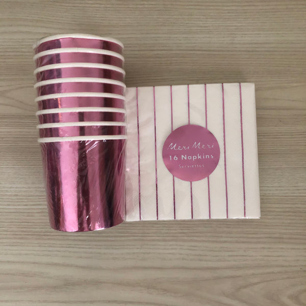 Metallic Pink Striped Napkins Small - The Pretty Prop Shop Parties