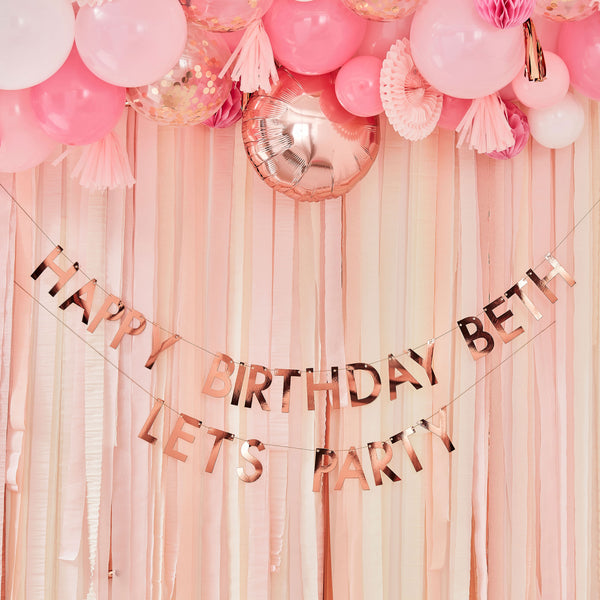 Personalized Birthday Banner Rose Gold - The Pretty Prop Shop Parties, Auckland New Zealand