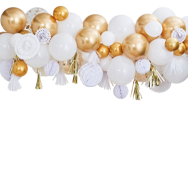 Gold Balloon & Fan Garland Party Backdrop Kit - The Pretty Prop Shop Parties