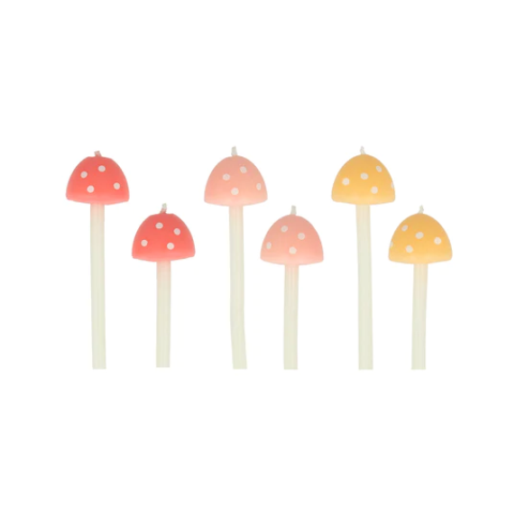 Mushroom Birthday Candles (x 6) - The Pretty Prop Shop Parties
