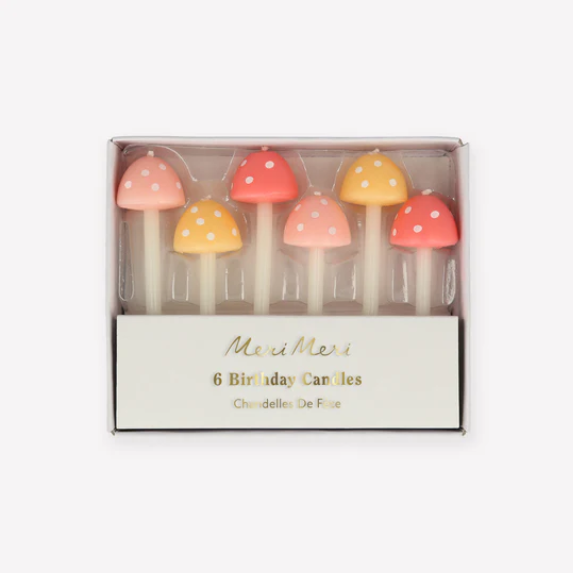 Mushroom Birthday Candles (x 6) - The Pretty Prop Shop Parties