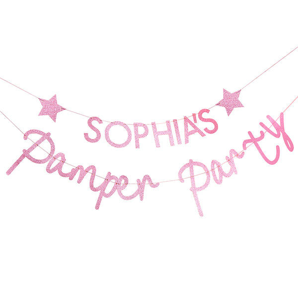 Pink Glitter Personalized Pamper Party Banner - The Pretty Prop Shop Parties