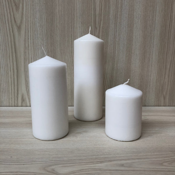 Wax Pillar Candle White 7x15cmH - The Pretty Prop Shop Parties