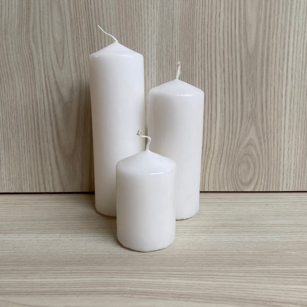 Wax Pillar Candle White 5x7.5cmH - The Pretty Prop Shop Parties