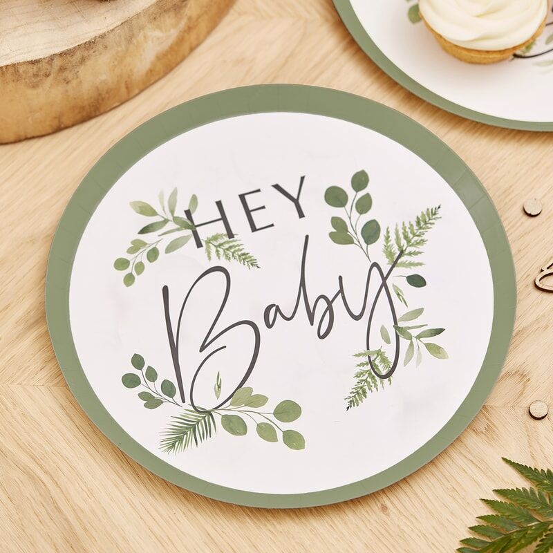 Hey Baby Paper Plates - Botanical Baby - The Pretty Prop Shop Parties, Auckland New Zealand