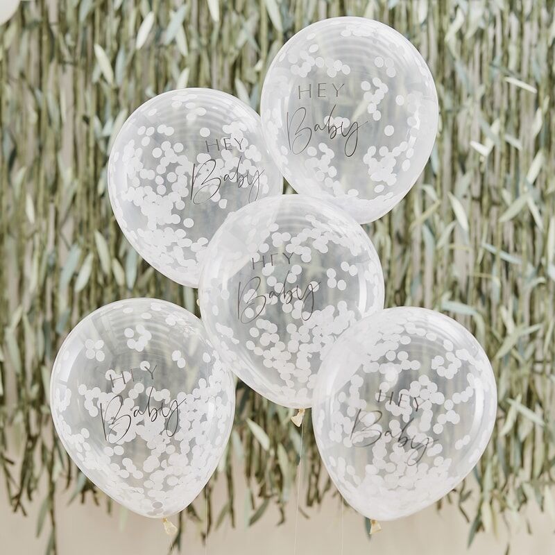 Hey Baby Printed Confetti Balloons - Botanical Baby - The Pretty Prop Shop Parties, Auckland New Zealand