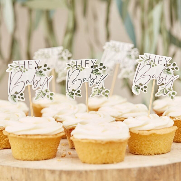 Hey Baby Cupcake Toppers - Botanical Baby - The Pretty Prop Shop Parties, Auckland New Zealand